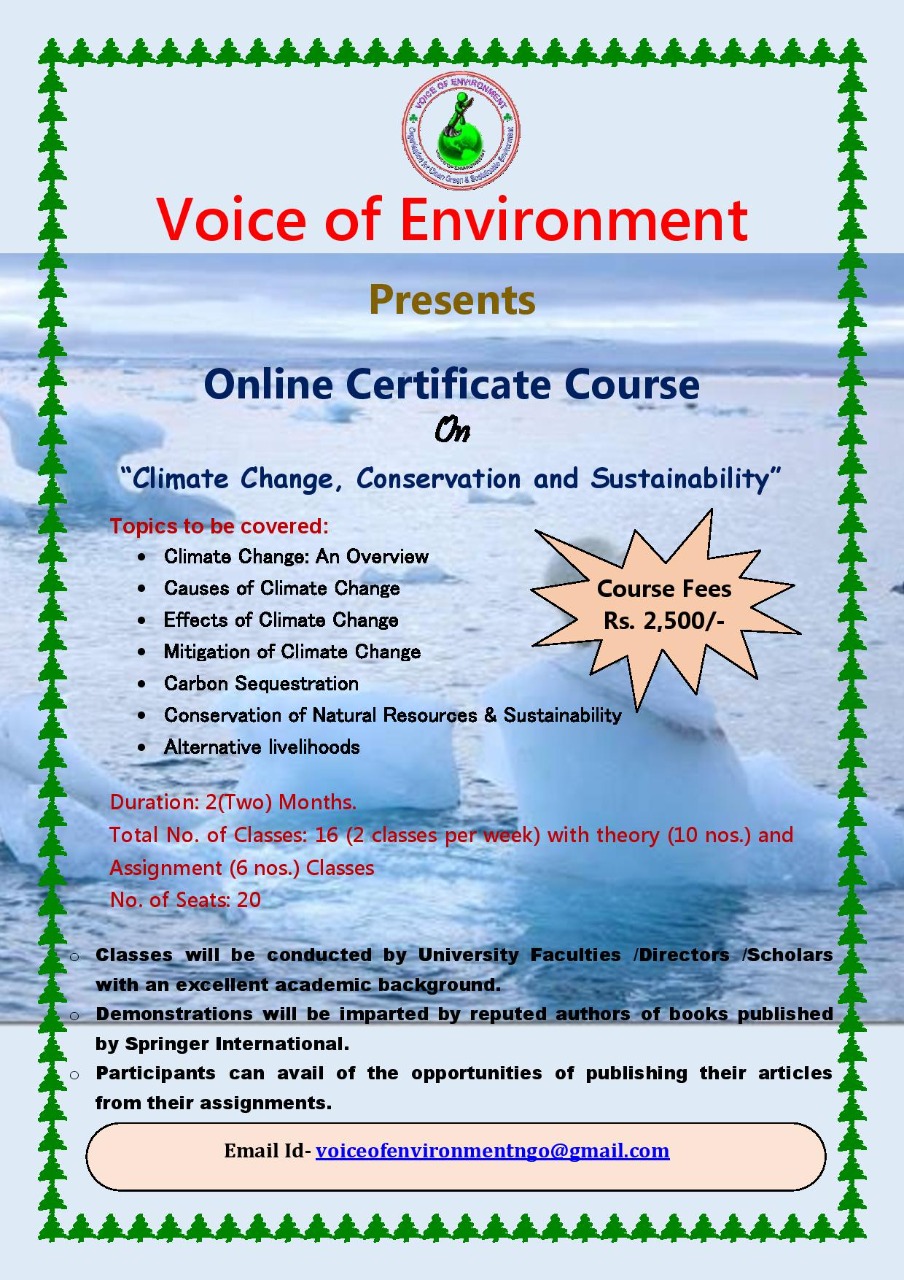 Online Certificate Course on “Climate Change, Conservation and Sustainability” Poster for VOE's Online Certificate Course on “Climate Change, Conservation and Sustainability